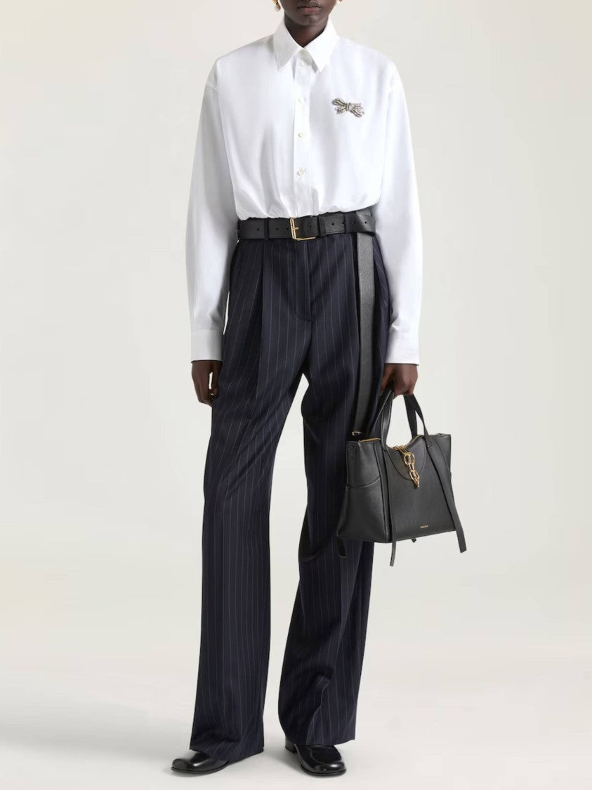 Givenchy Double Pleat Wide-Leg Pinstripe Wool Formal Pants