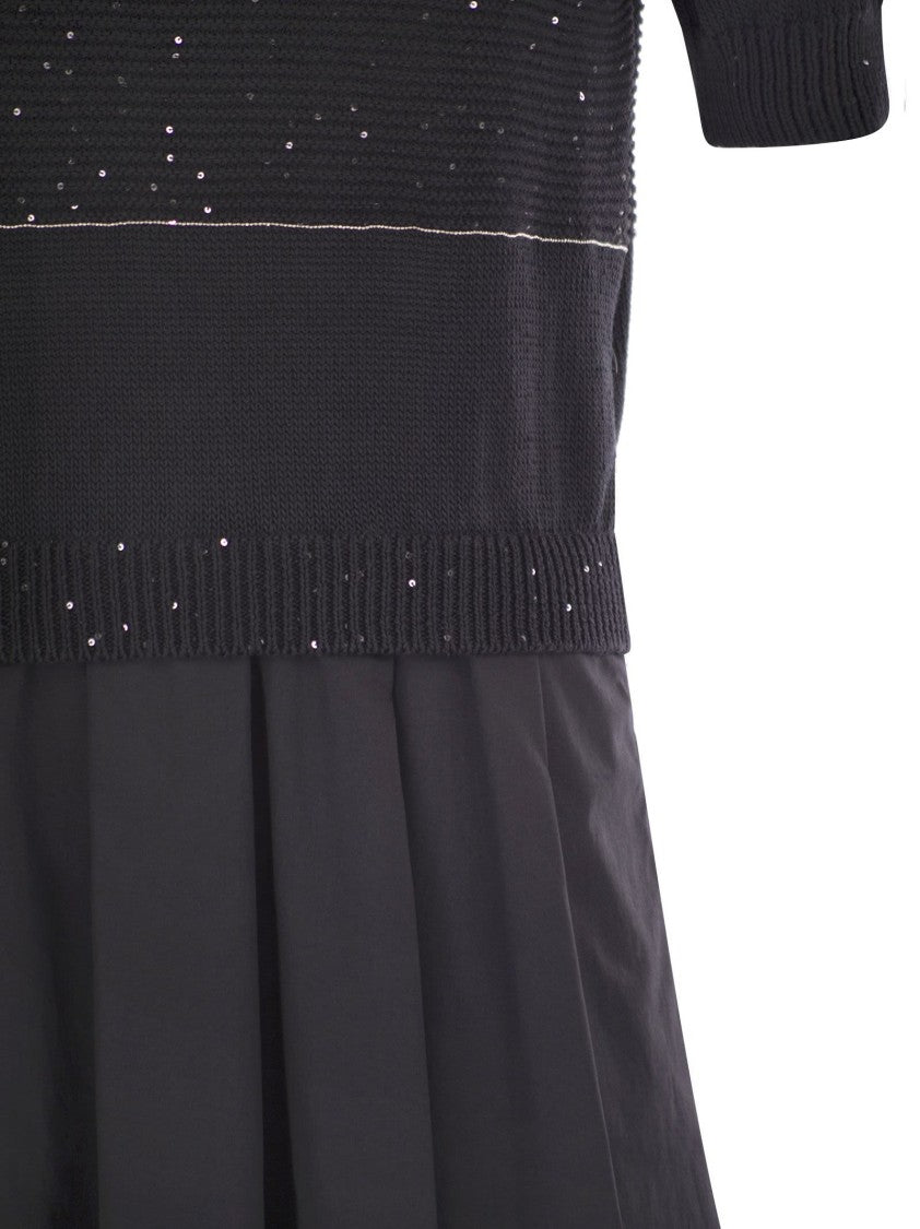 Peserico Two-Tone Dress In Pure Cotton With Micro Sequins
