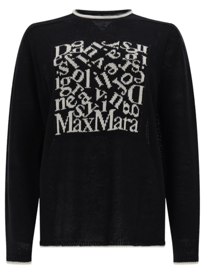 Max Mara Linen Knit Top With Contrasting Abstract Text Design