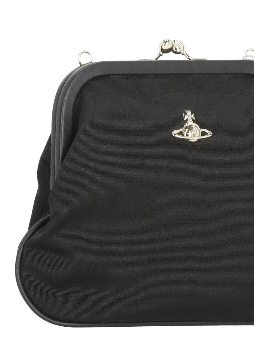 Vivienne Westwood Soft Black Handbag With Metallic Orb Logo And Removable Handle