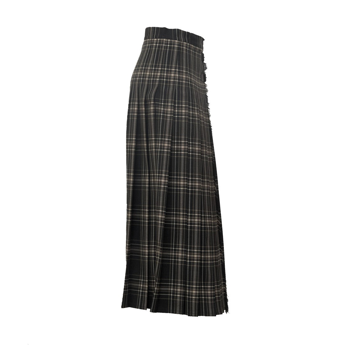 Max Mara Tartan Fringed Wool-Blend Wrap Long Skirt