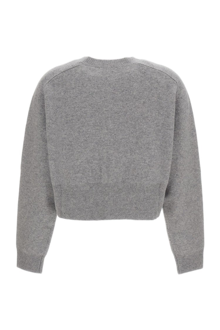 Elisabetta Franchi Grey Cropped Wool-Cashmere Button Cardigan