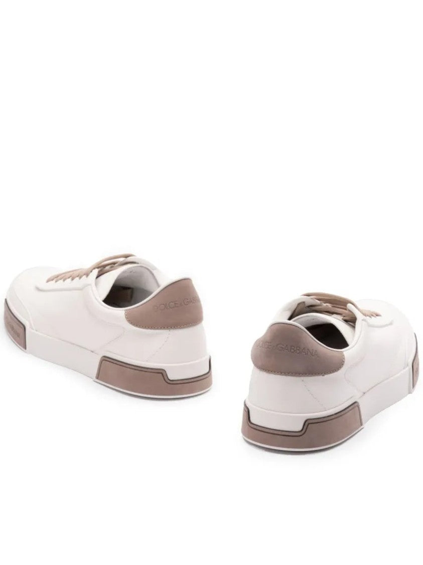 Dolce & Gabbana Beige Francesinha Debossed Logo Heel Sneakers