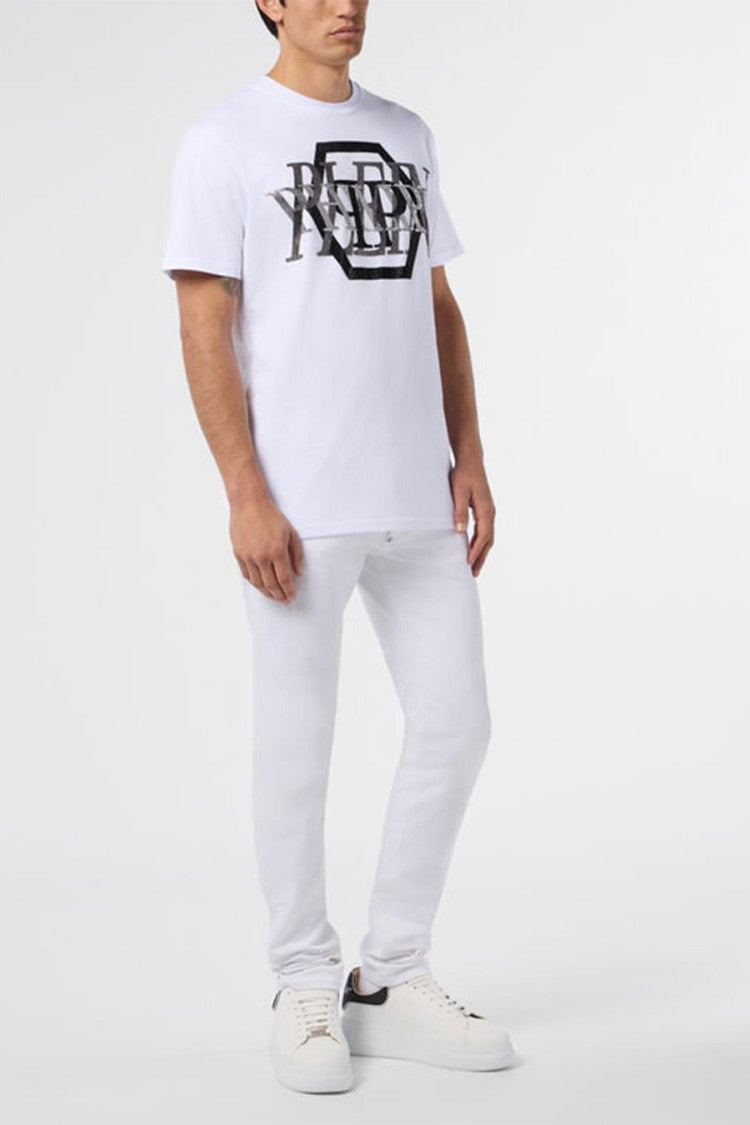 Philipp Plein White Cotton Graphic Hexagon Logo T-Shirt