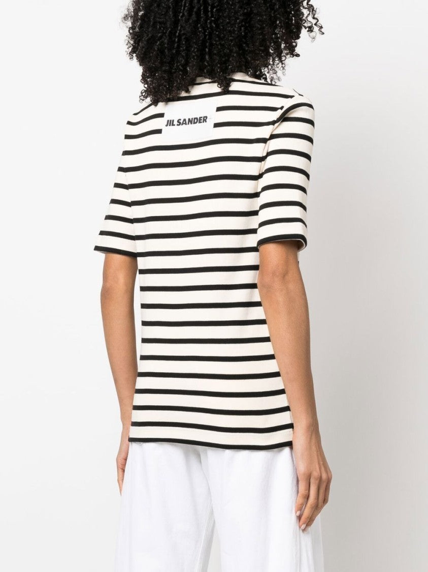 Jil Sander Fine Ribbed Striped T-Shirt With Logo Patch