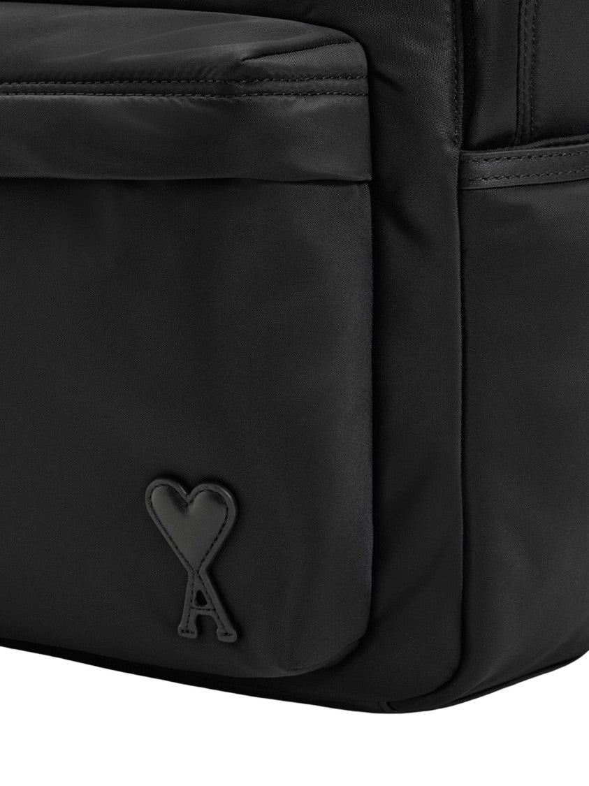 Ami Paris Black Marcel Nylon Leather-Accent Backpack