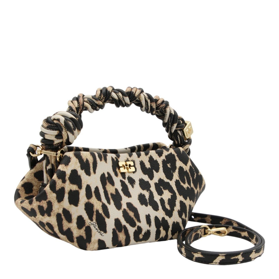 Ganni Geometric Leopard Print Bag With Twisted Handle