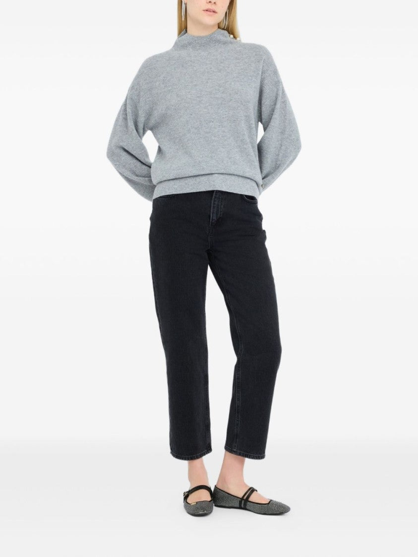 Liu Jo Ribbed Grey Sweater With Puff Sleeves