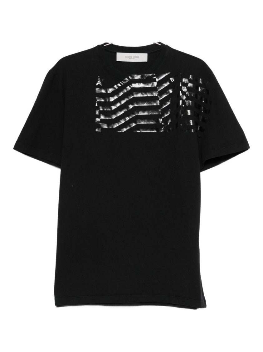 Golden Goose Black Short-Sleeve T-Shirt With Stripe Detail