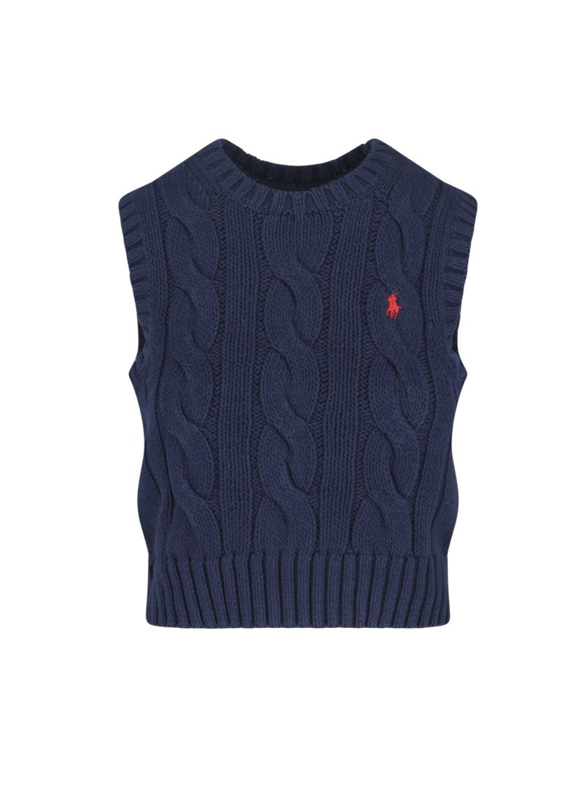 Polo Ralph Lauren Sleeveless Navy Knitted Vest With Cable Knit Design