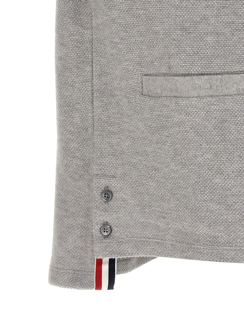 Thom Browne Honeycomb Knit Cardigan With 4Bar Intarsia And Asymmetrical Hem