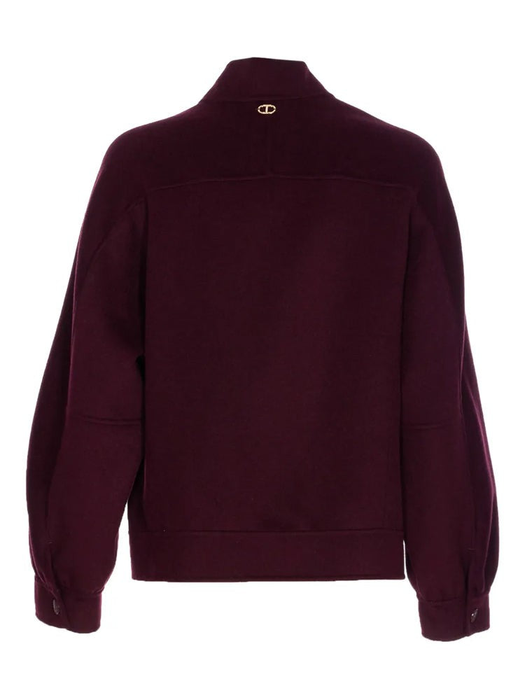 Twin-Set Red High-Collar Wool-Blend Bomber Jacket