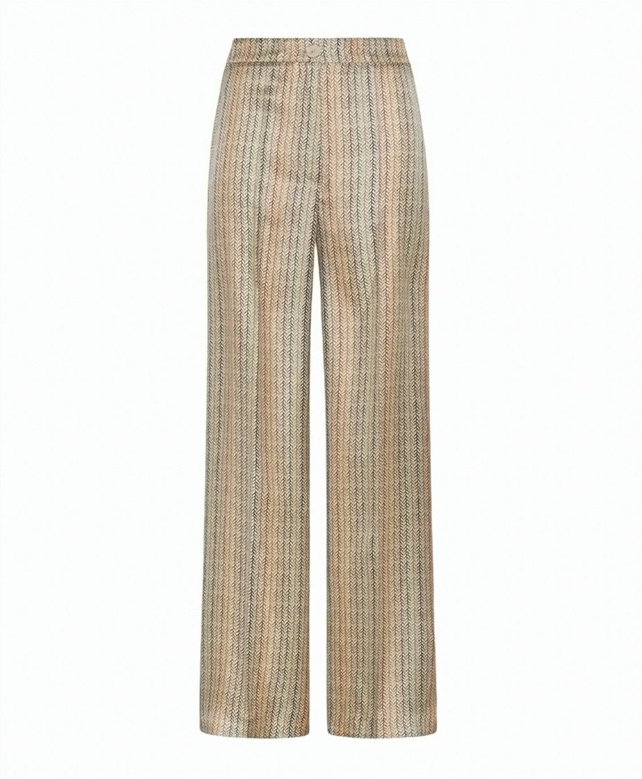 Momonì Printed Pure Silk Twill Mother-Of-Pearl Wide-Leg Trousers