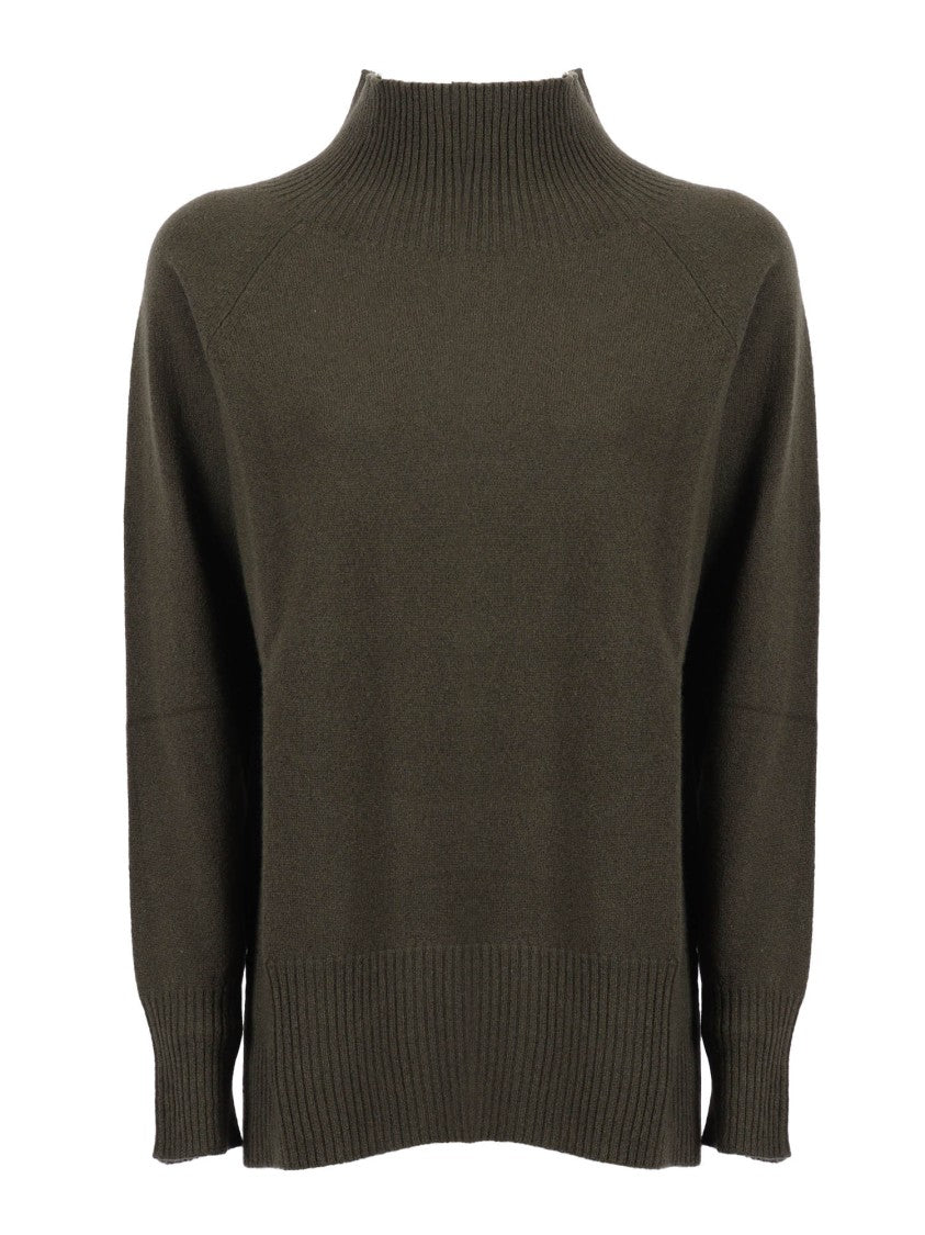 Kangra Cashmere Crater Neck, Raglan Sleeves Sweater With Slits