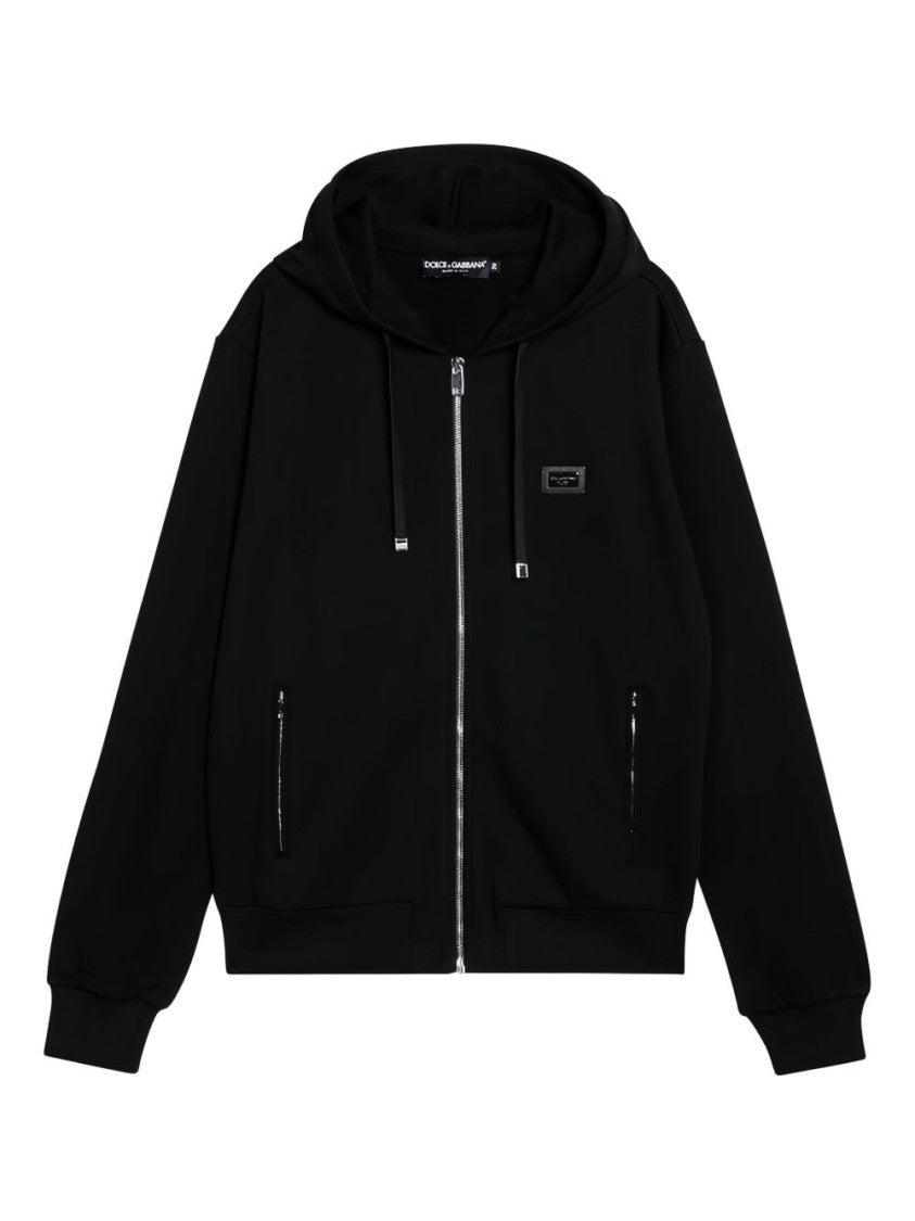 Dolce & Gabbana Black Zip-Up Coat With Hood
