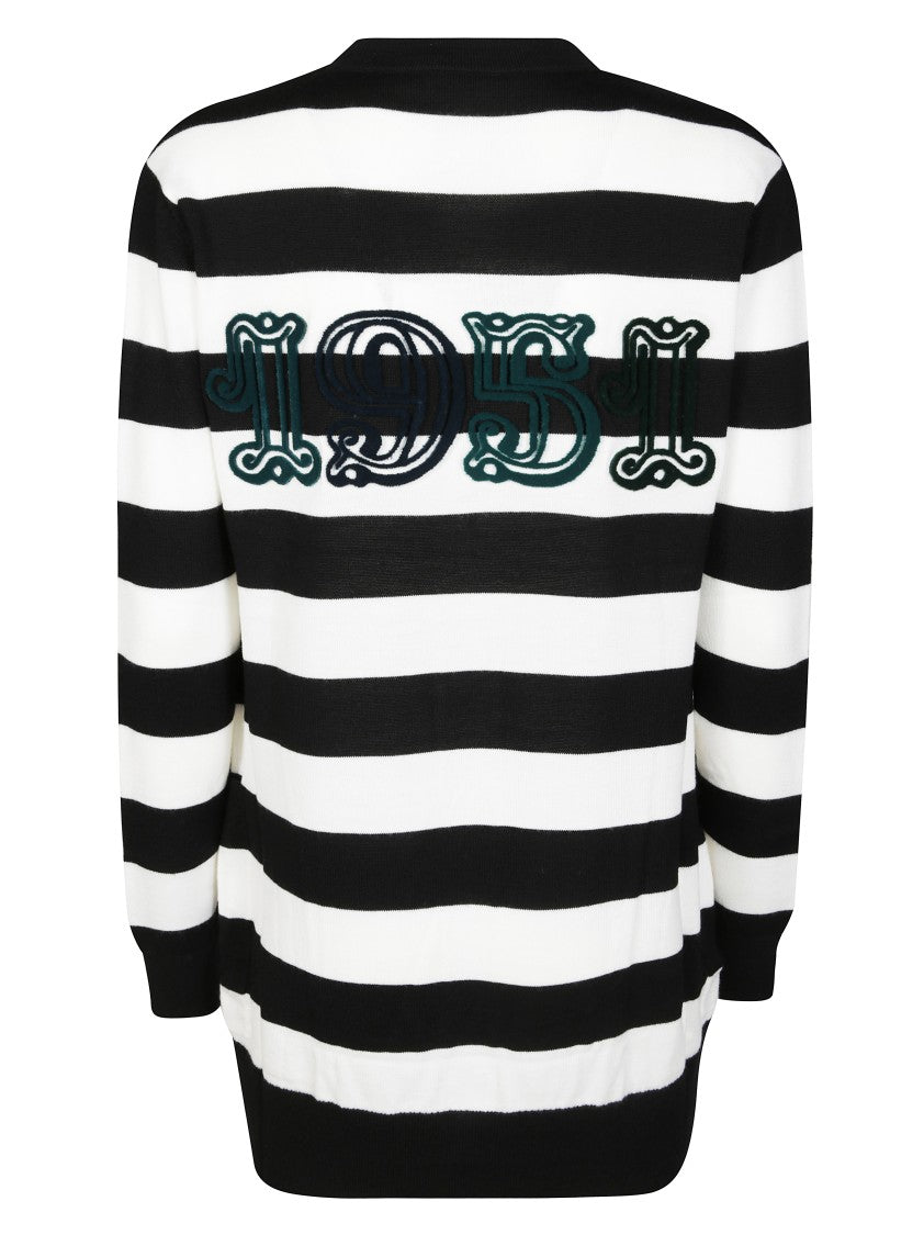 Max Mara Bold Striped Cardigan With Vintage Embroidery Detail