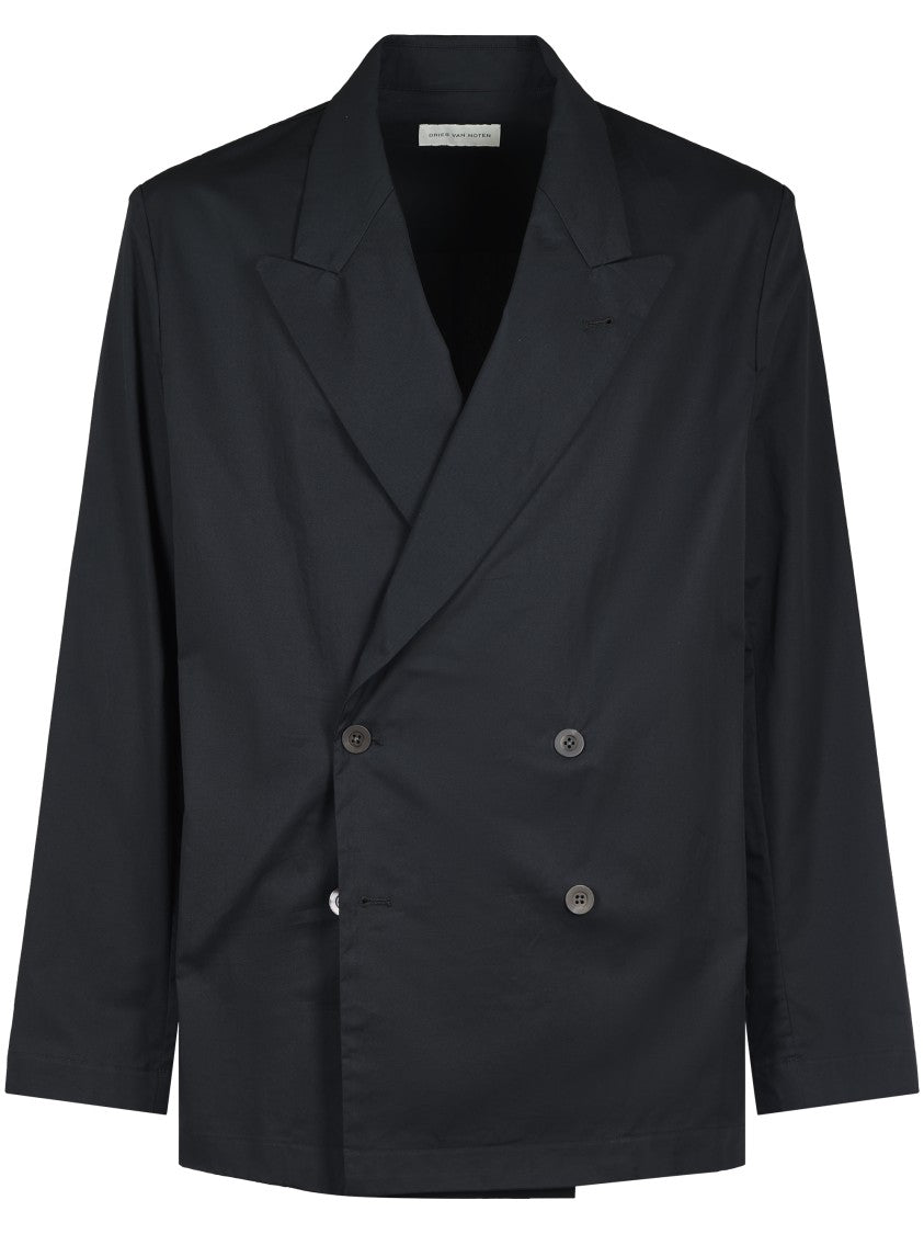 Dries Van Noten Double-Breasted Black Shirt With Classic Collar