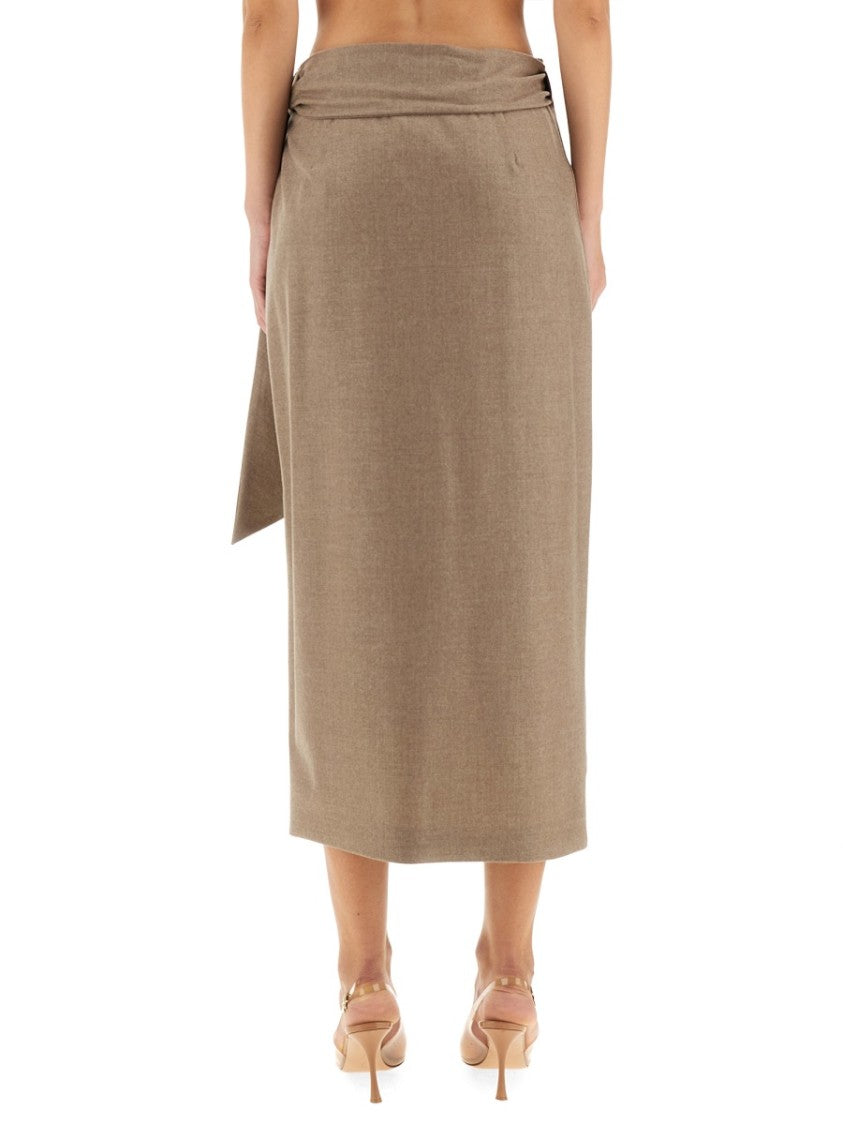Max Mara Midi Wrap Skirt With Side Tie Detail In Cashmere Blend