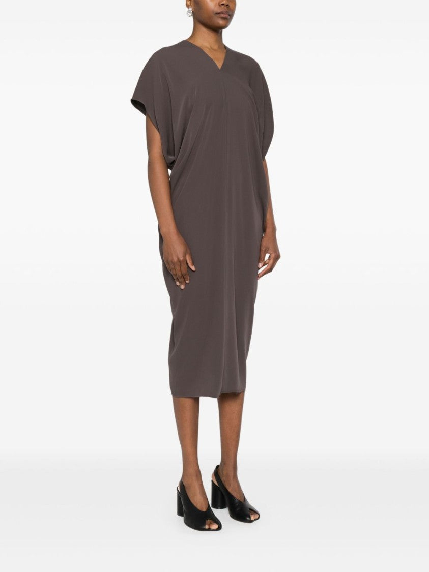 Mm6 By Maison Margiela Draped Grey Midi Dress With V-Neckline