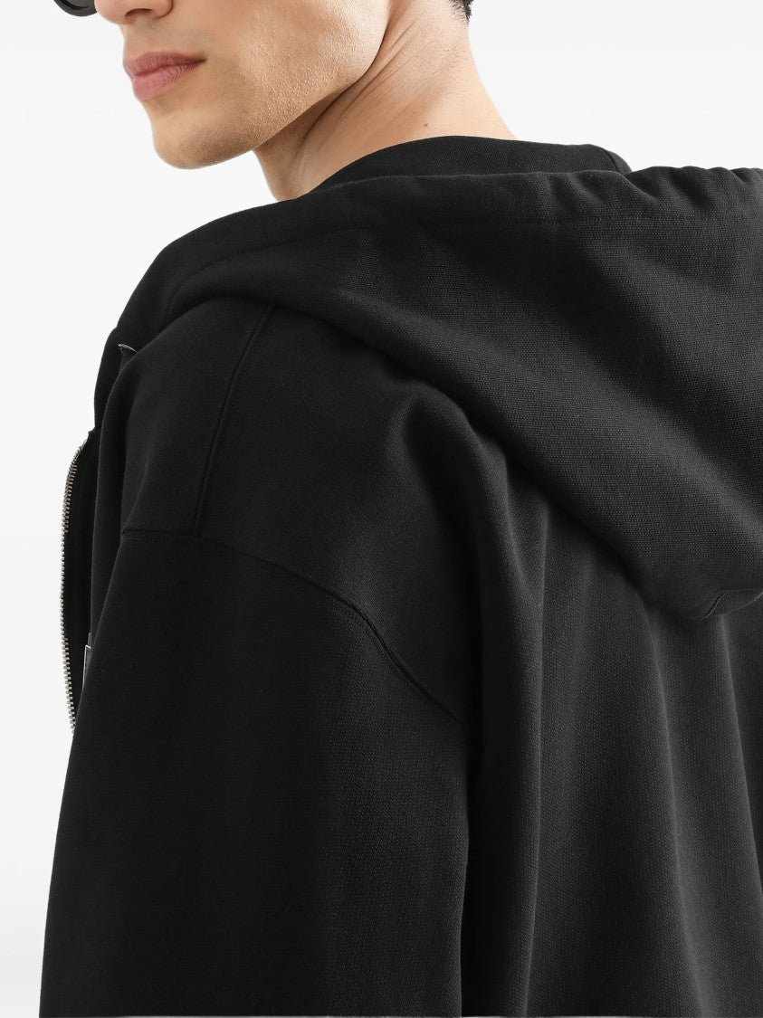 Dolce & Gabbana Black Cotton Drawstring Zip-Up Hoodie