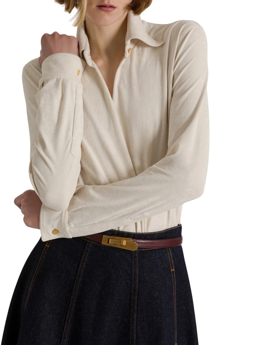 Alberta Ferretti Wrap-Style V-Neck Long-Sleeve Bodysuit