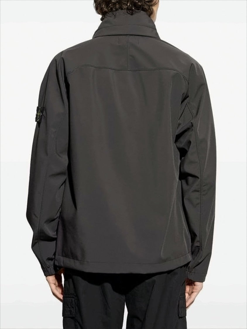 Stone Island Relaxed Fit Grey Jacket With High Collar And Zipper Closure