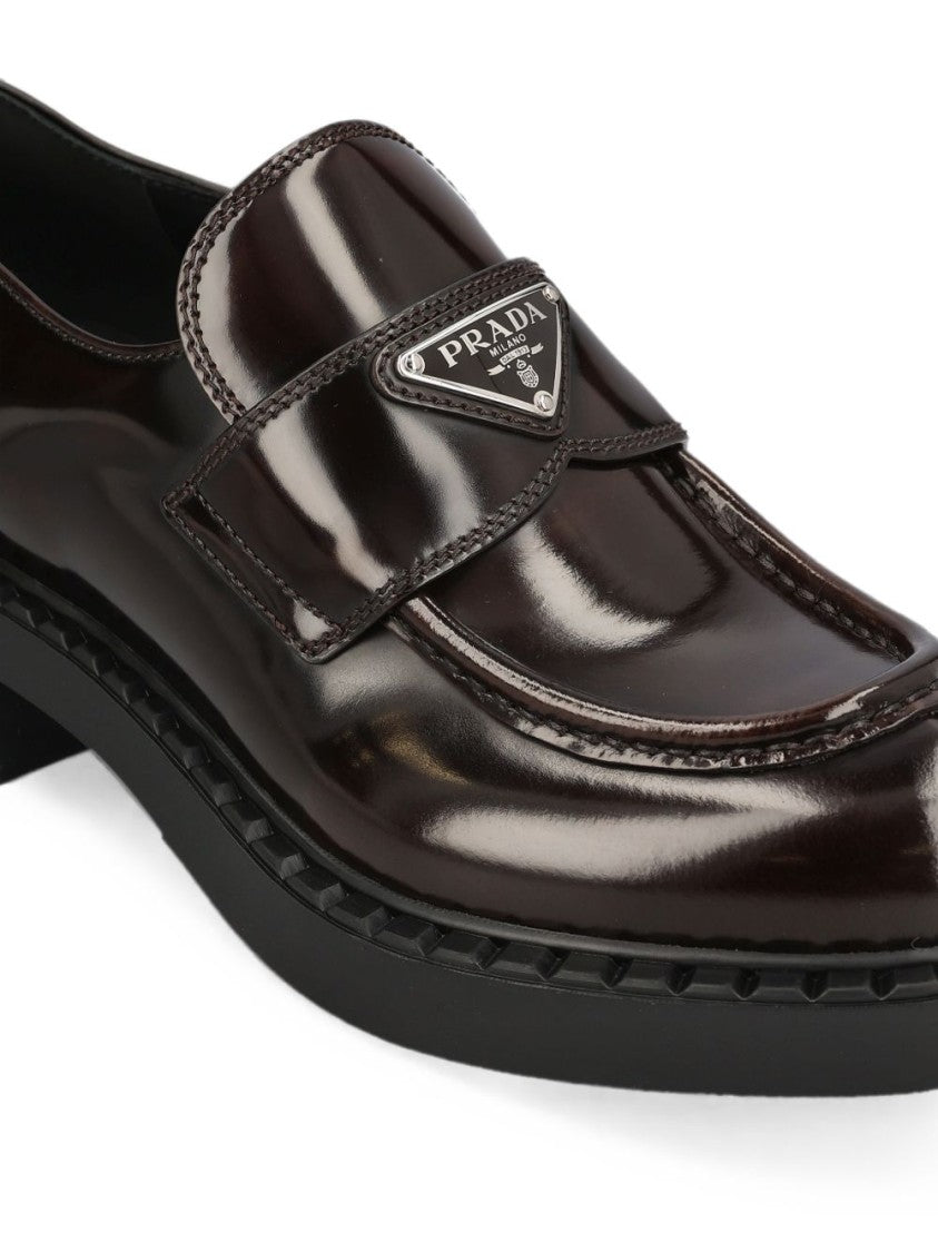 Prada Polished Leather Logo Plaque Loafers