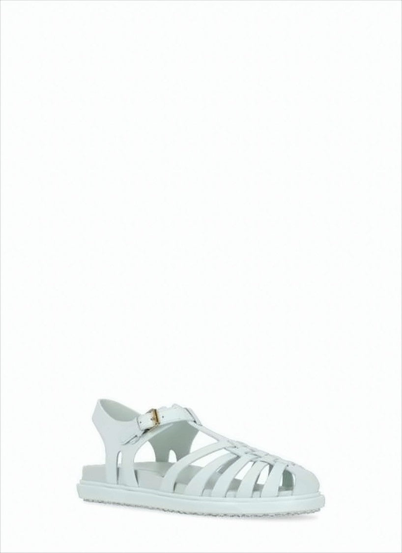 Marni Woven Leather Strap Sandals With Ankle Buckle Closure