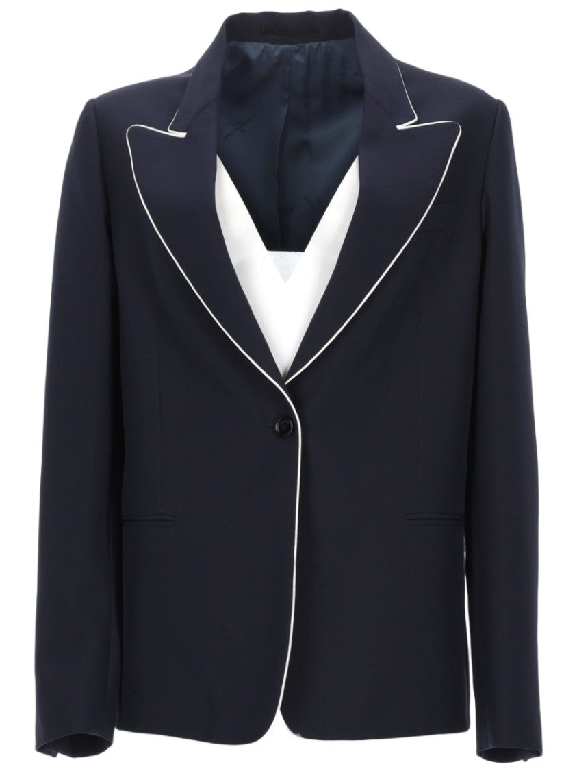 Golden Goose Tailored Navy Blazer With Contrasting White Piping