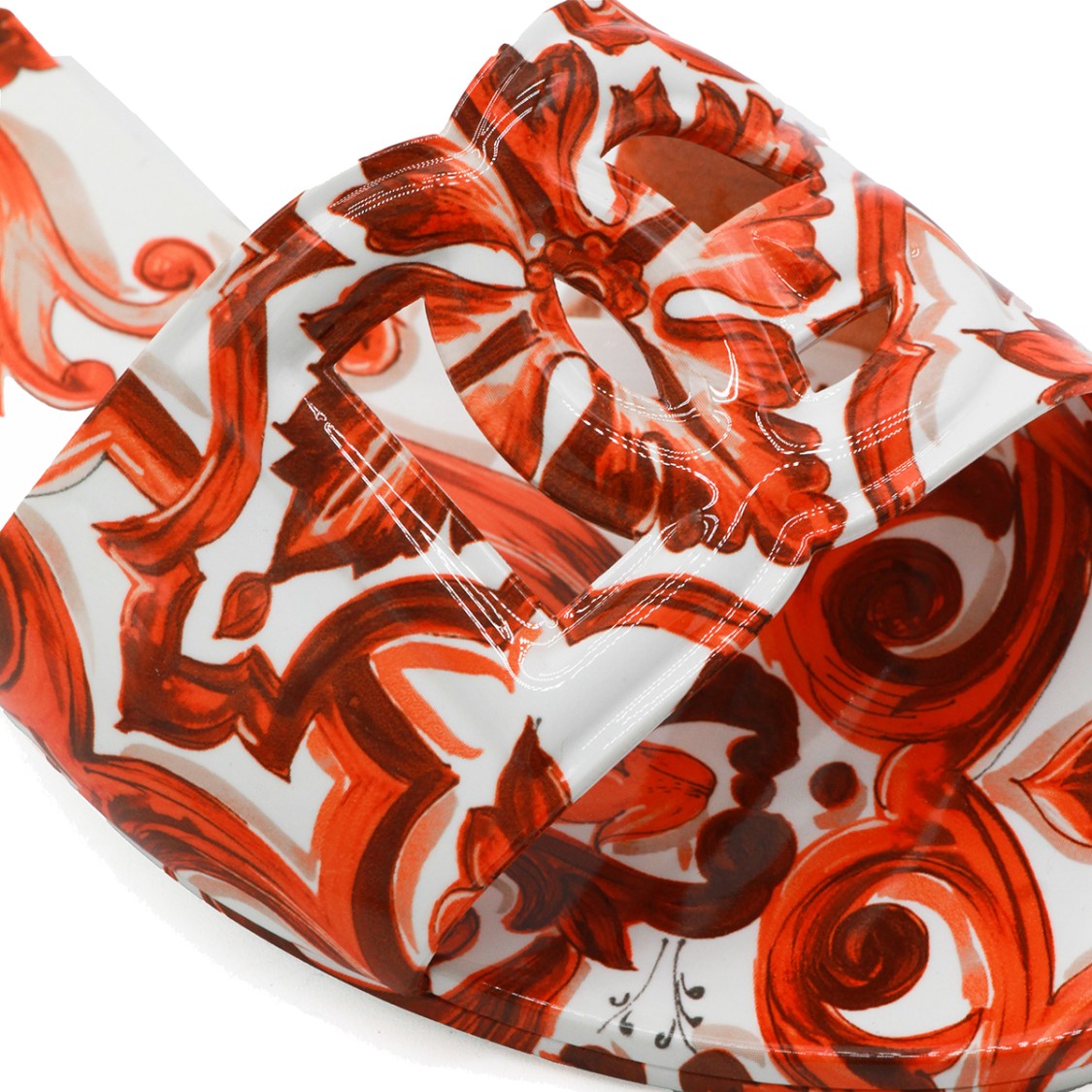 Dolce & Gabbana Orange Maiolica Pattern Flat Sandals