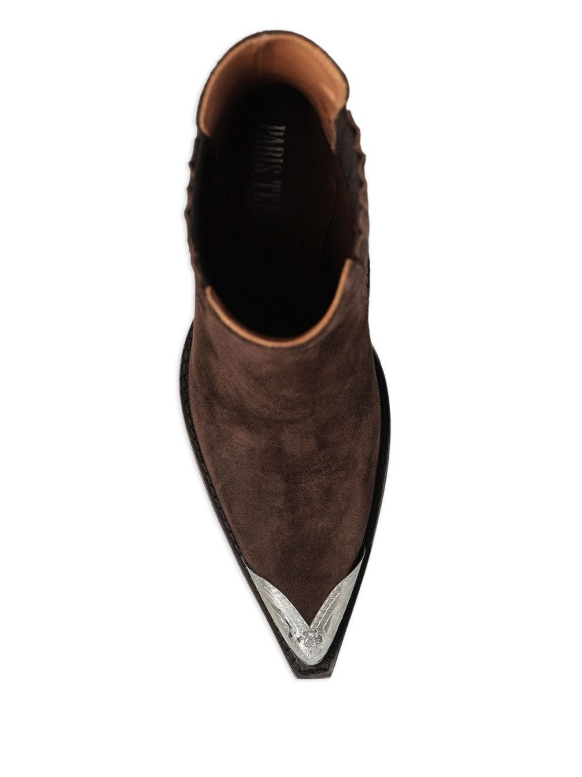Paris Texas Pointed-Toe Silver-Cap Silk-Nylon Ankle Boots