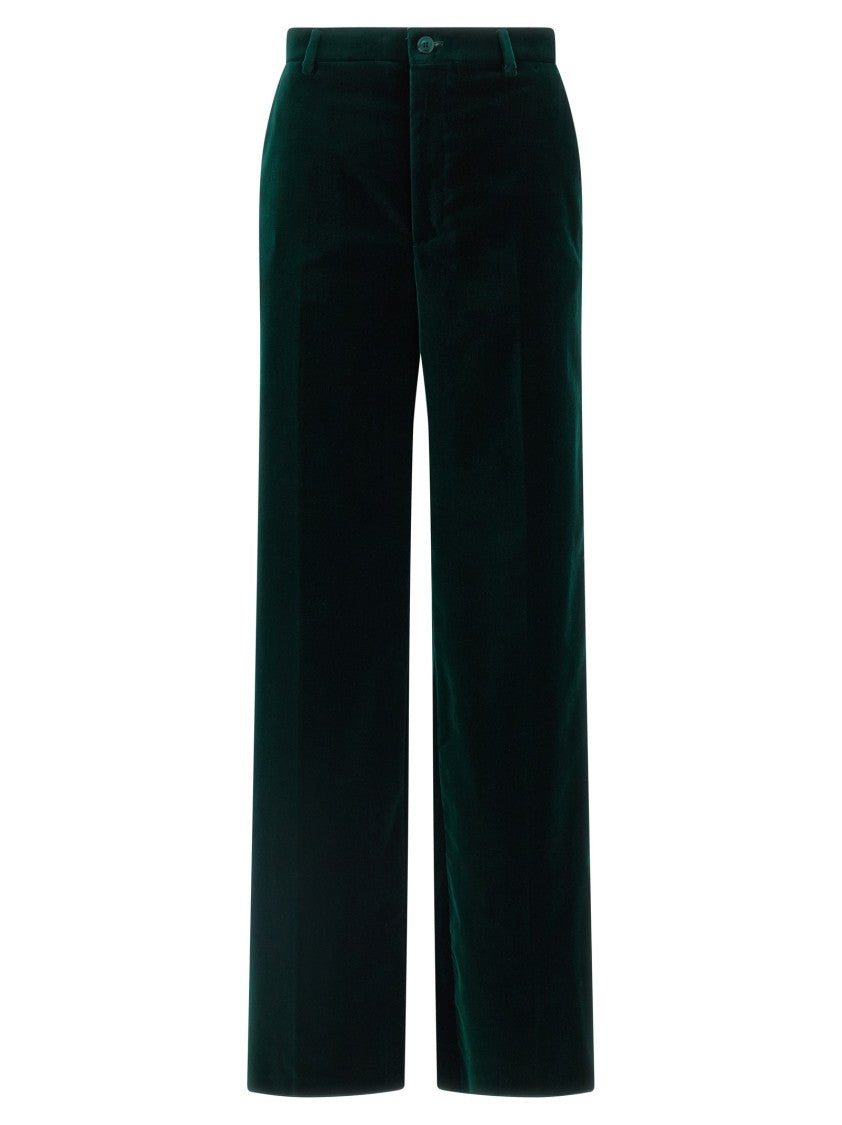 Gucci Smooth Velvet Trousers With Flared Hem And Functional Pockets