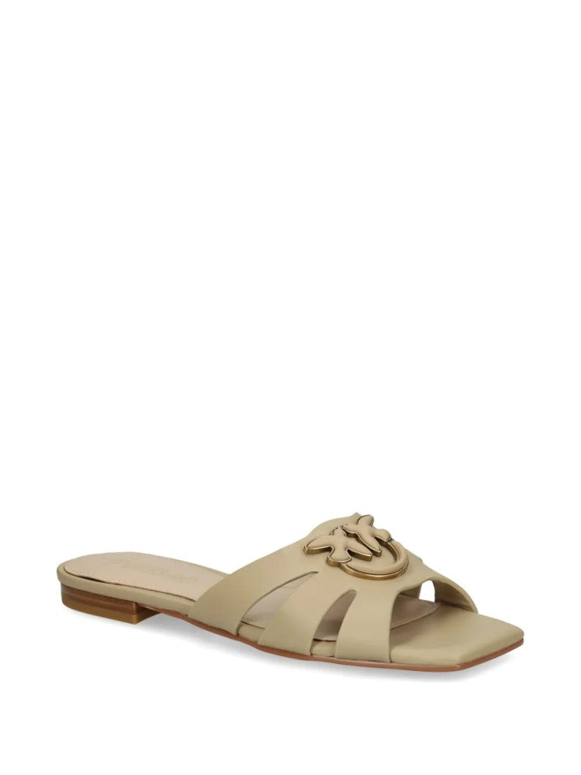 Pinko Beige Marli 09 Cut-Out Leather Mules