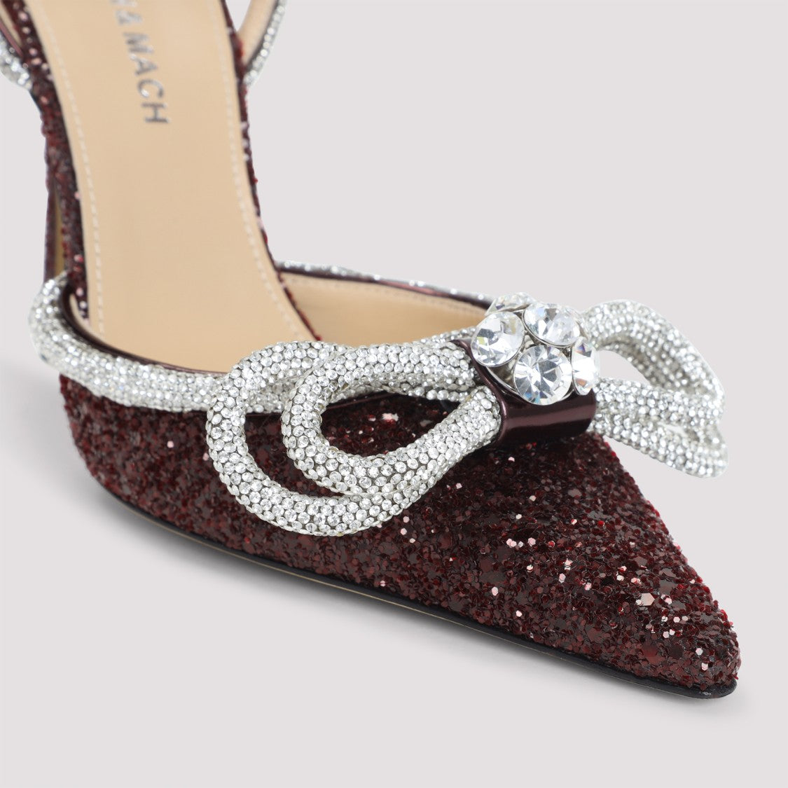 Mach & Mach Double Bow 110 Bordeaux Glitter Pumps