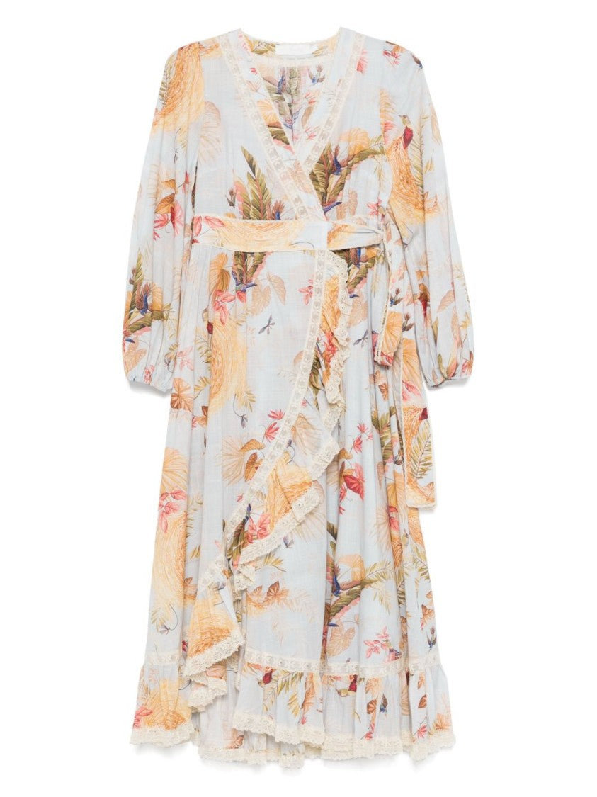Zimmermann Floral-Print Maxi Dress With Lace Trim And Self-Tie Fastening