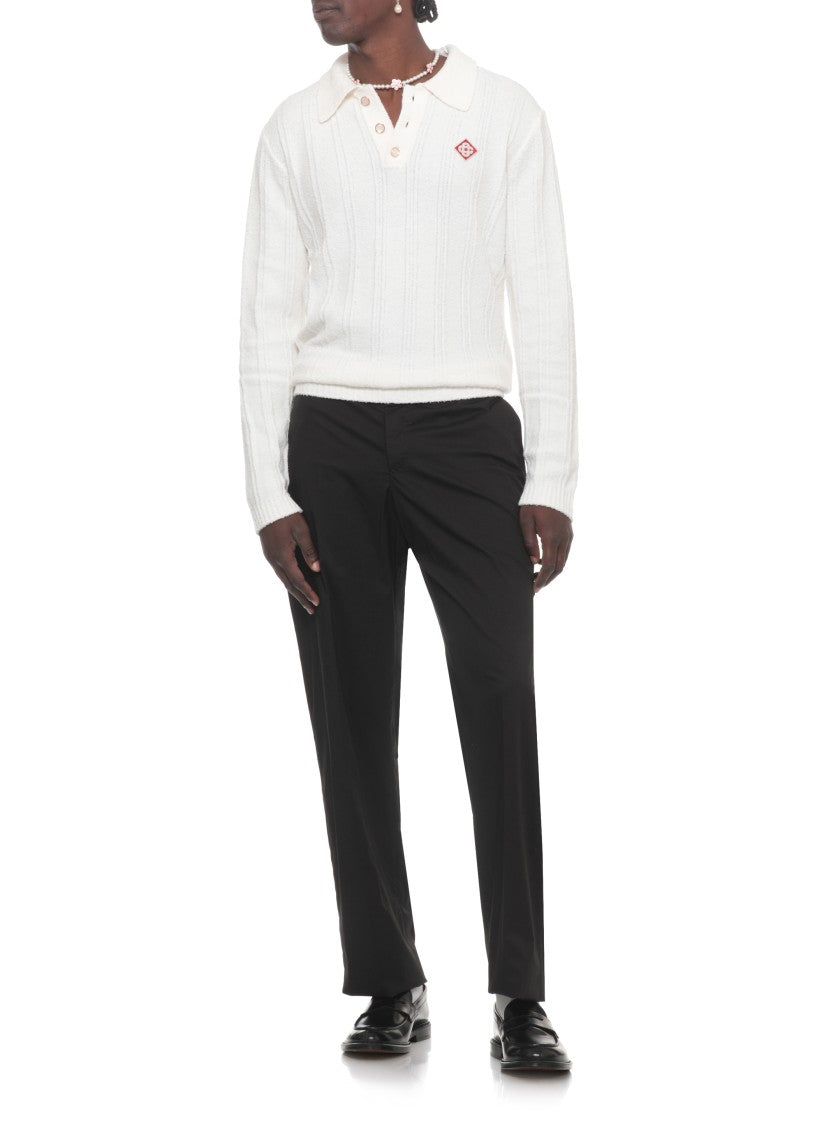 Casablanca White Boucle Logo Patch Polo Shirt