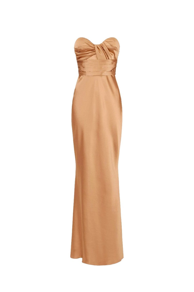 Elisabetta Franchi Camel Polyester-Elastane Blend Twisted-Bodice Dress