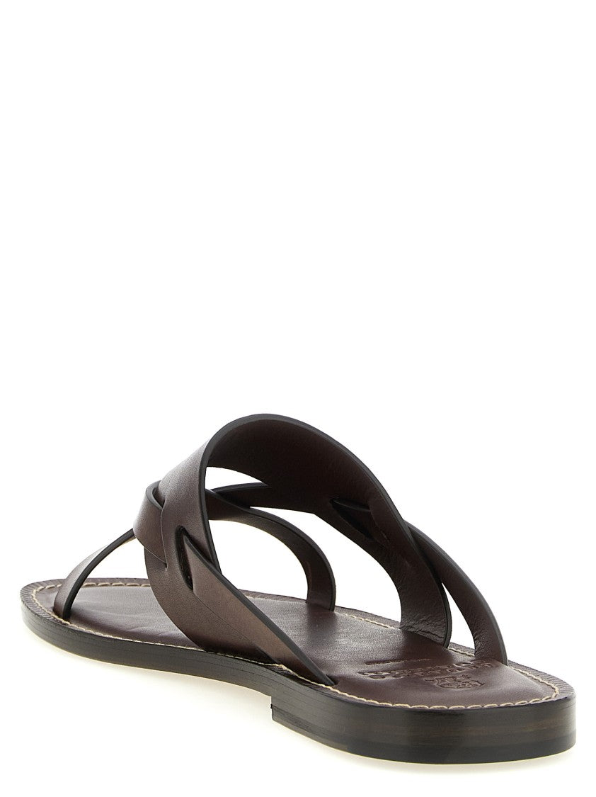 Brunello Cucinelli Brown Leather Sandals With Tpu Rubber Islands