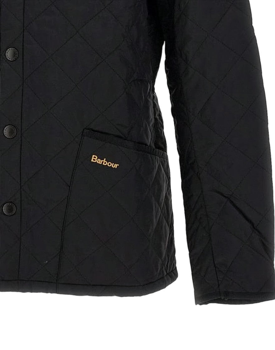 Barbour Classic Quilted Black Barbour Jacket With Corduroy Collar