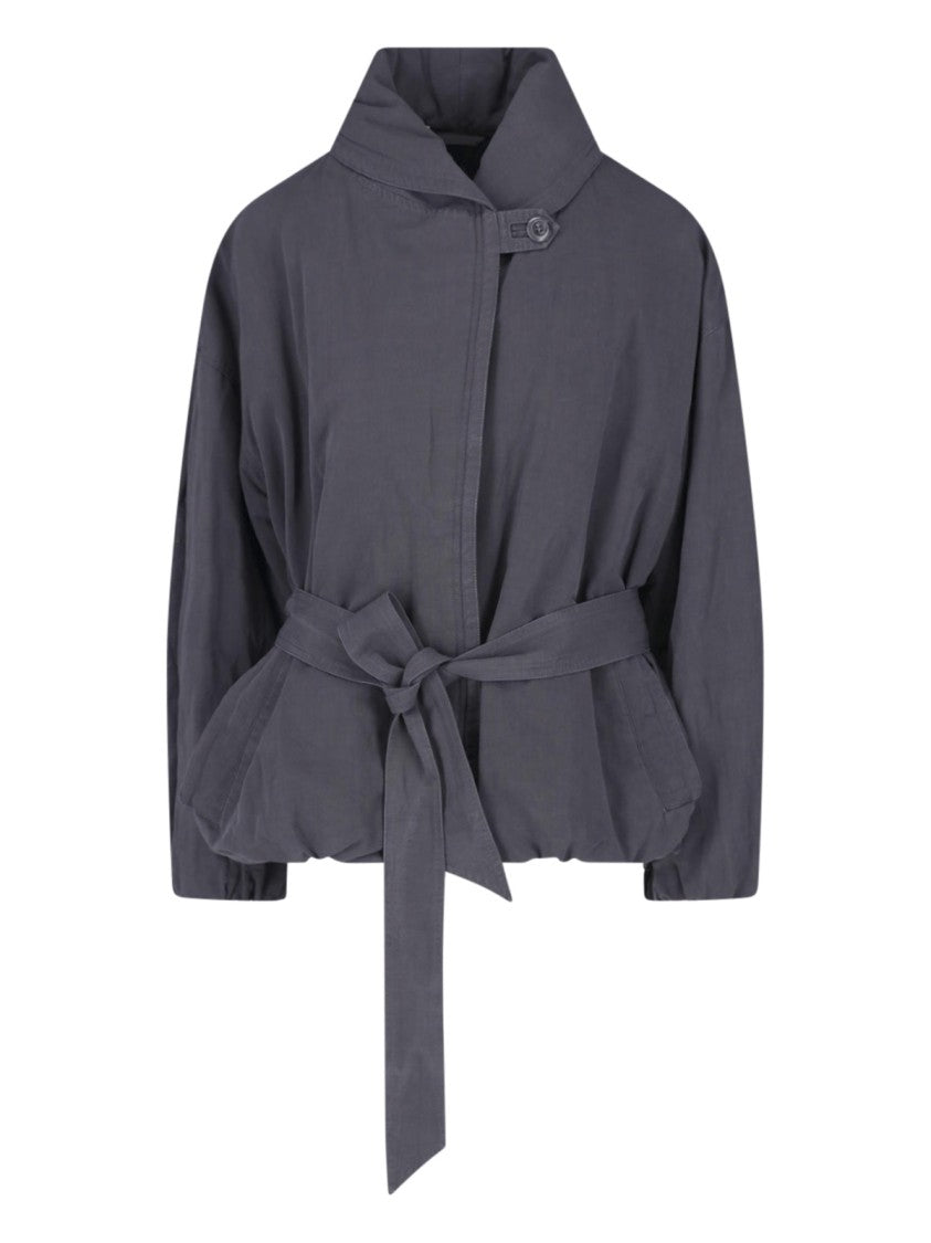 Isabel Marant Adjustable Waist Grey Cotton Blend Jacket With High Collar