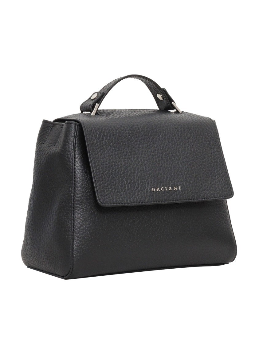 Claudio Orciani Structured Black Calf Leather Handbag With Flap Closure