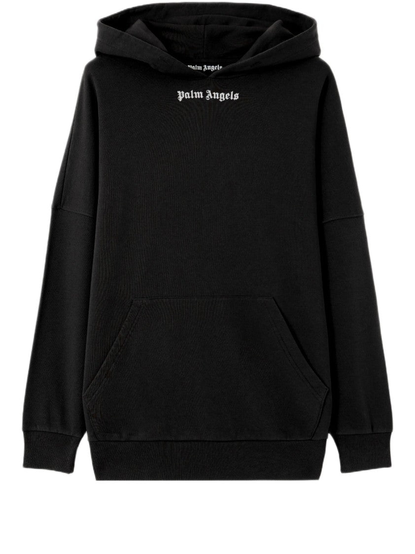 Palm Angels Oversized Black Hoodie With Iconic Logo Prints