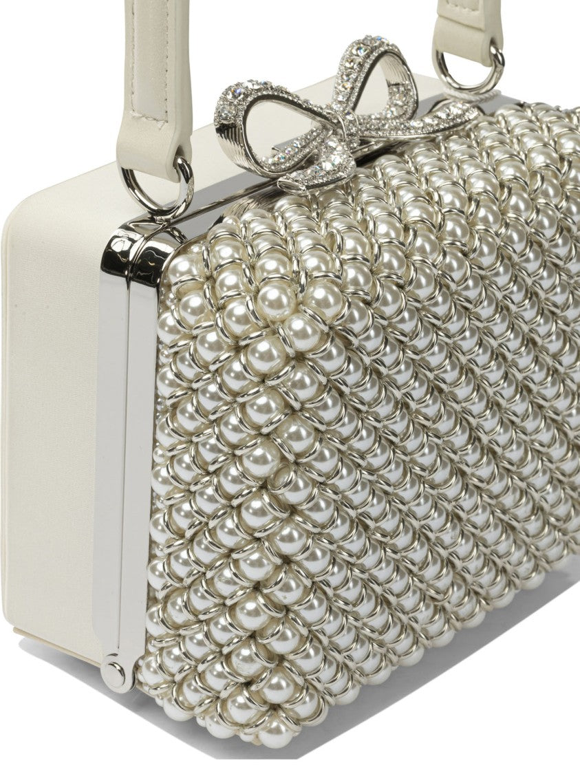 Self-Portrait Pearl Appliqué Handbag With Decorative Bow