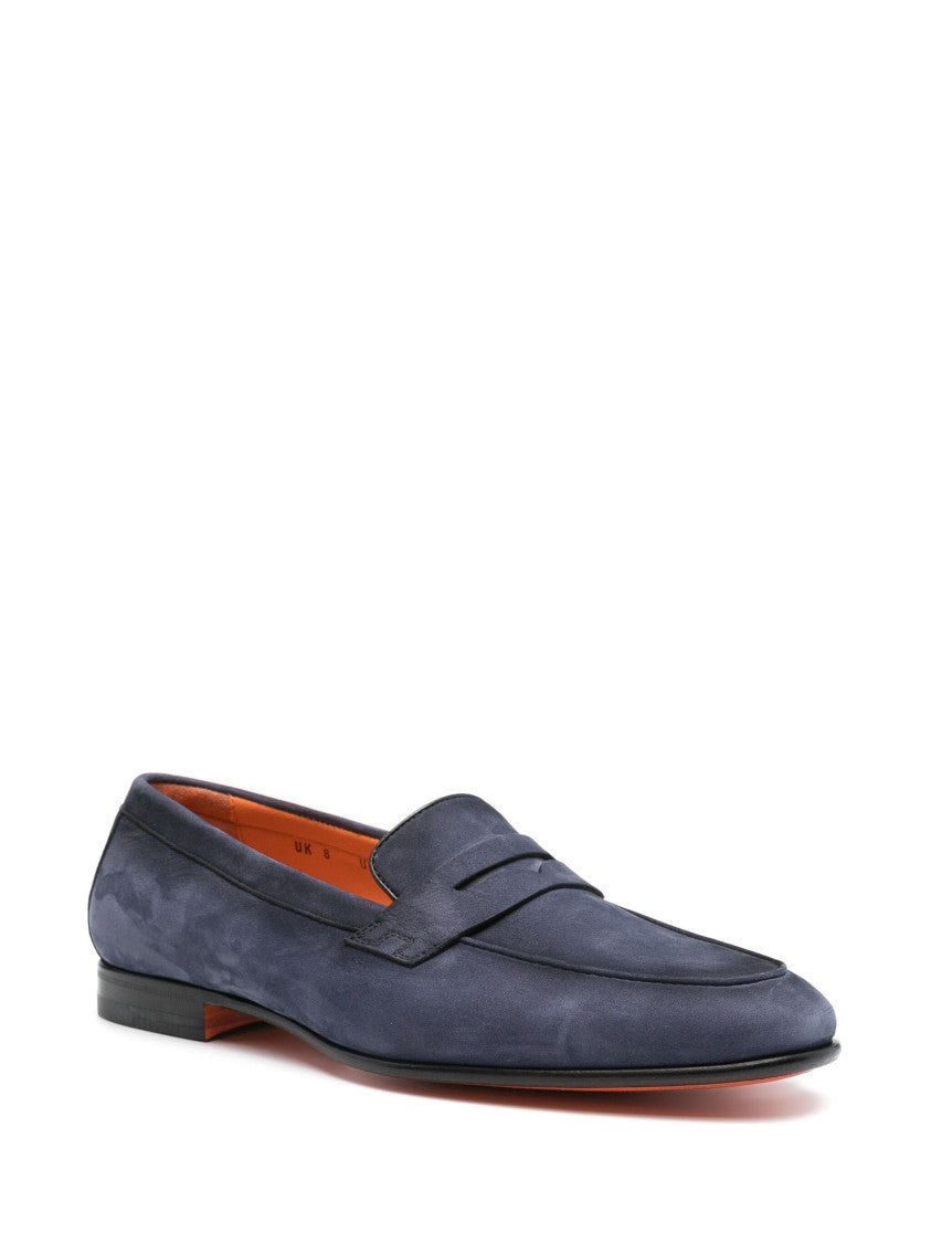 Santoni Casual Blue Leather Loafers