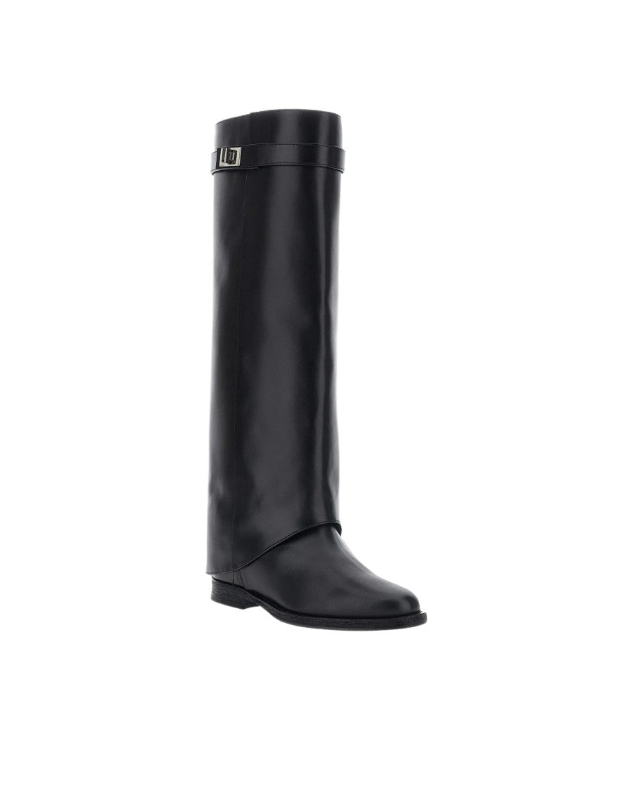 Via Roma 15 Santa Monica Pointed Toe Fold-Over Cuff Black Leather Boots