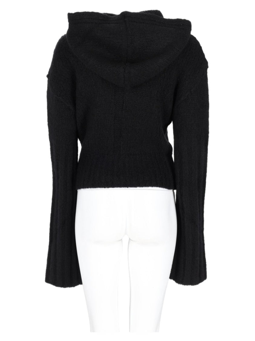 Rick Owens Cropped Knit Sweater With Flared Sleeves And Hood