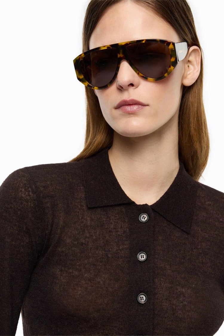 Pinko Brown Wool-Nylon Blend Cardigan Sweater