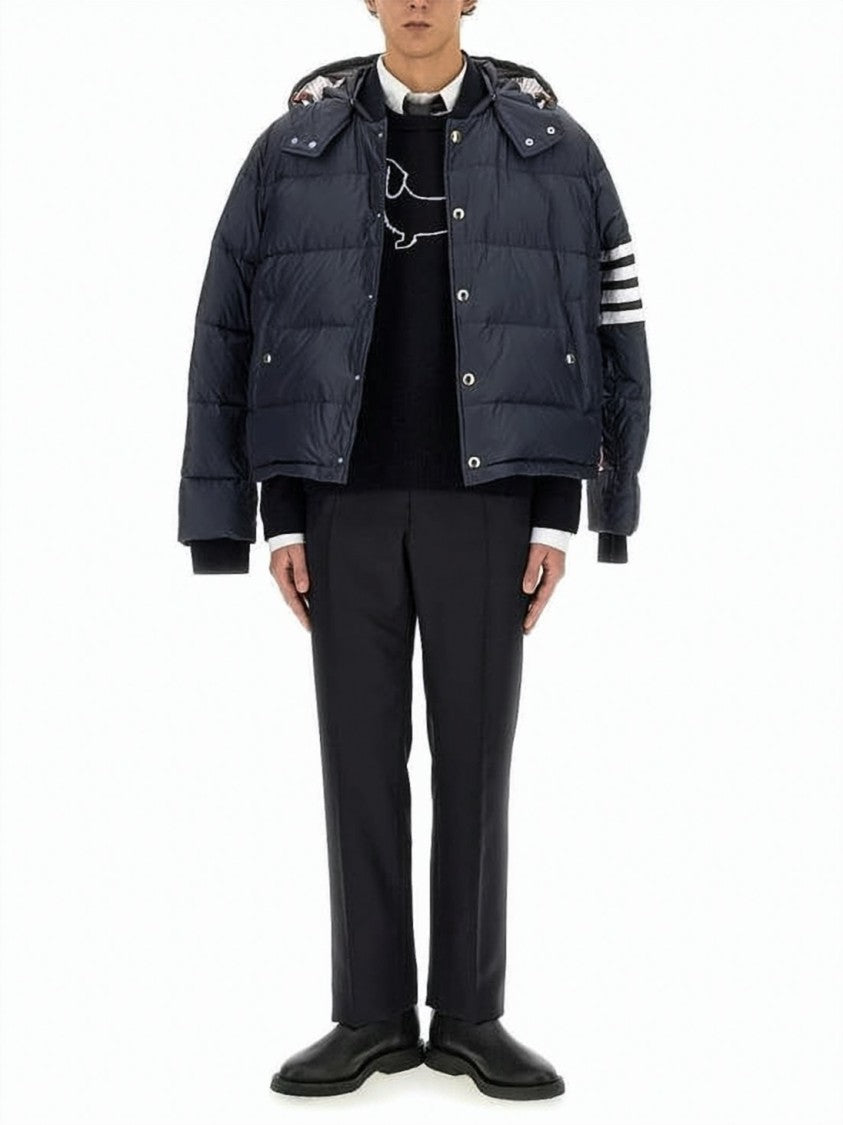 Thom Browne Navy Wool Sweater With Dachshund Outline And Stripe Details