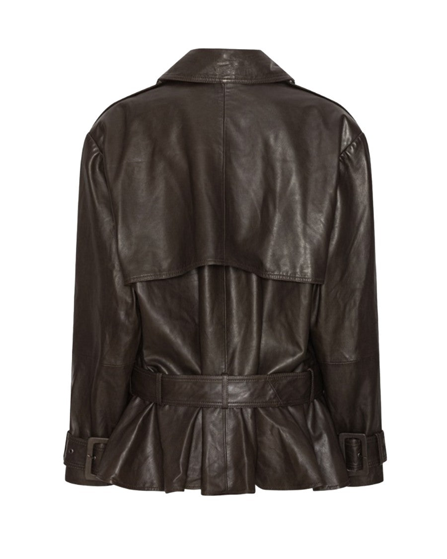 Rotate Structured Brown Biker Jacket With High Collar And Buckle Details