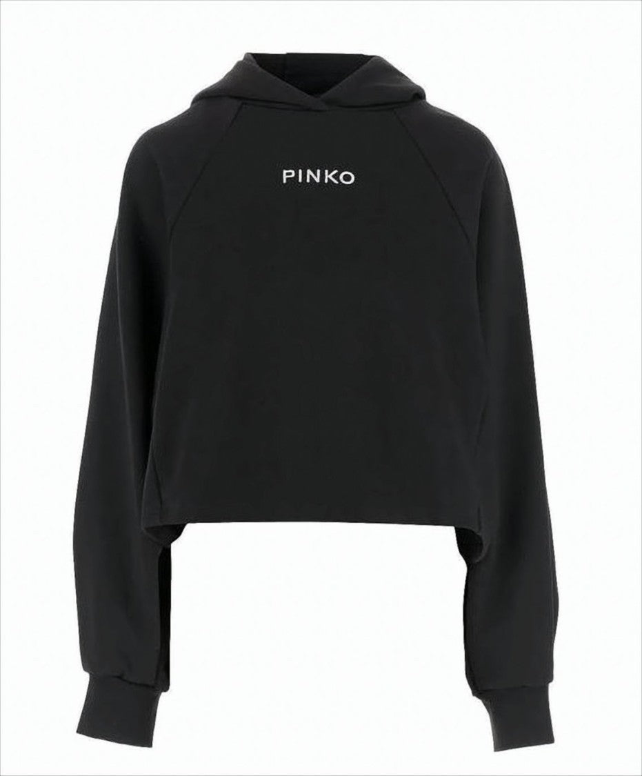 Pinko Cropped Hoodie With Contrasting Logo Embroidery